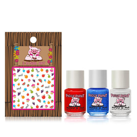 Piggy Paint mini bottles lineup with red white blue shades, easy travel use