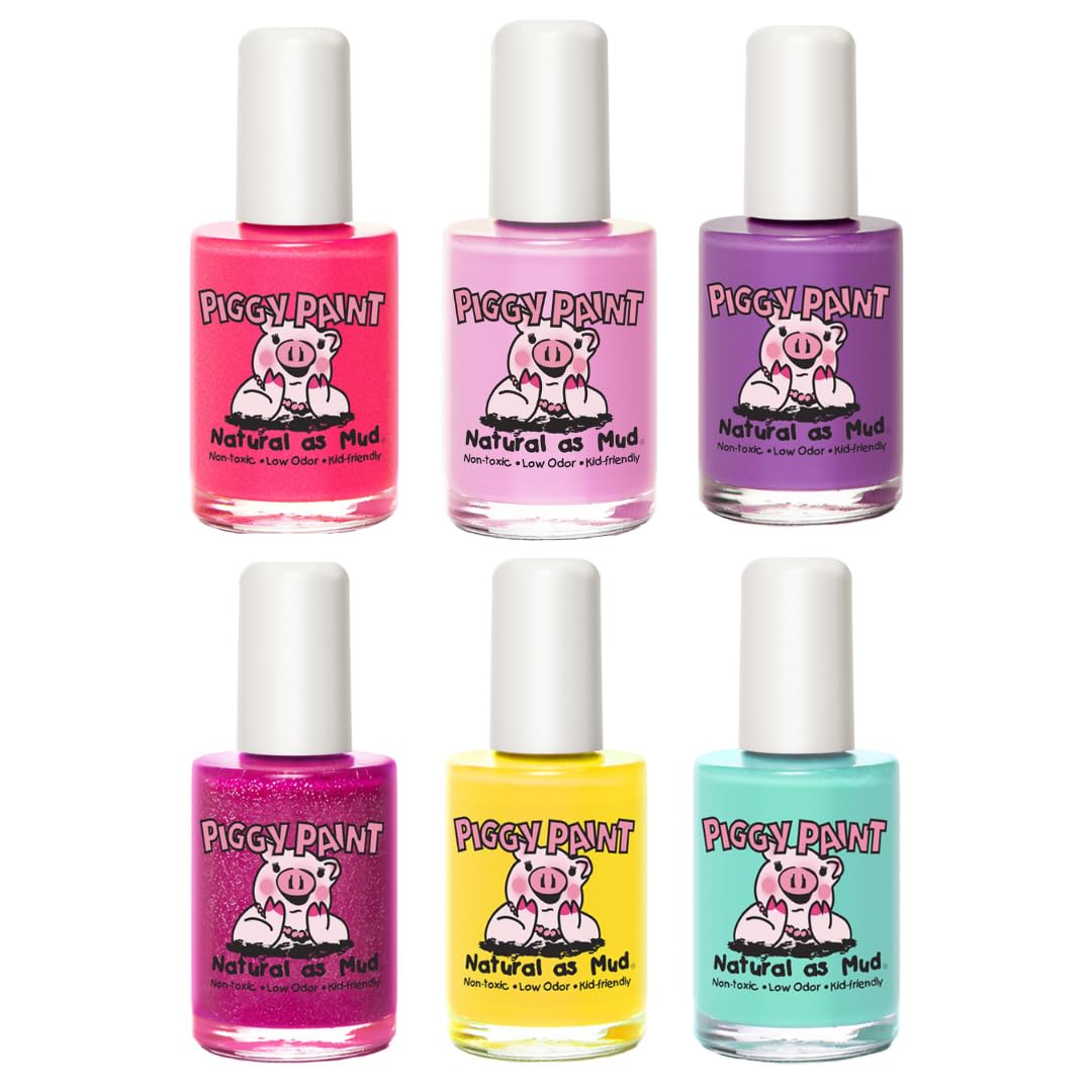 Piggy Paint six full-size bottles lined up showing color range and durability