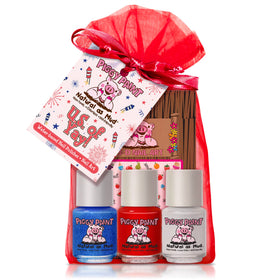 Piggy Paint front packaging showing patriotic mini polish set, safe for kids