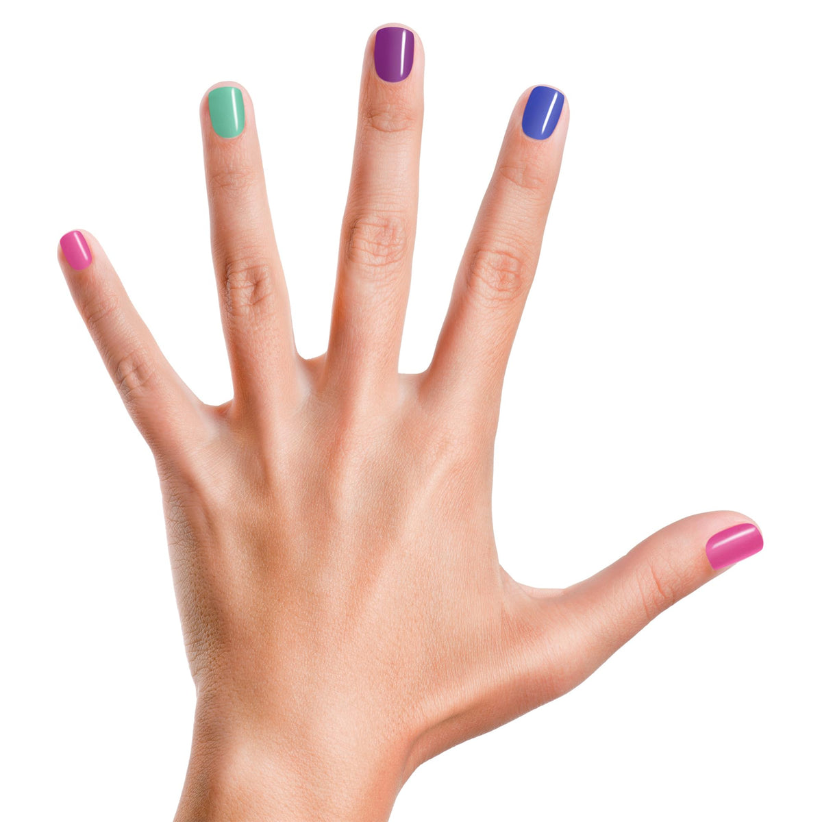 Piggy Paint size scale on a child hand showing 0.25 oz mini bottle proportion