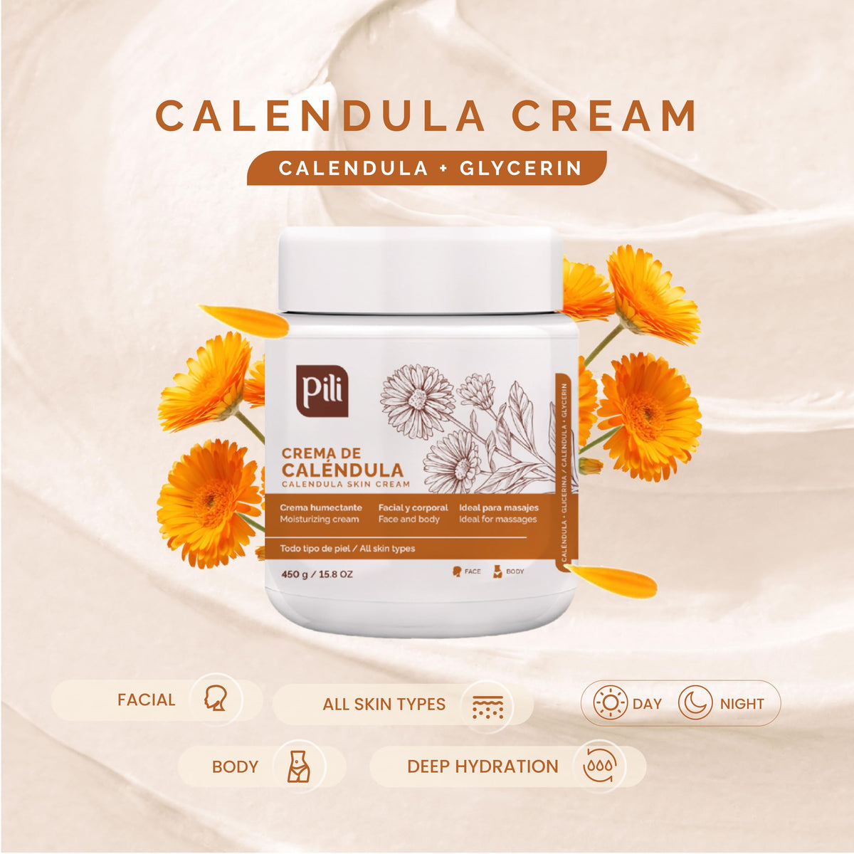 Pili Natural cream on cheek area for gentle facial moisturization