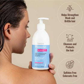 Pilopeptan woman shampoo texture close-up illustrating creamy, lightweight lather