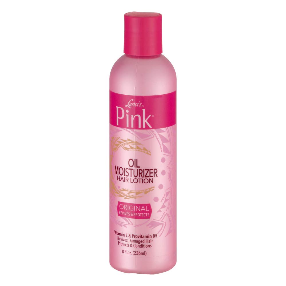 PINK front packaging of oil moisturizer hair lotion showing bottle and label for lightweight protection