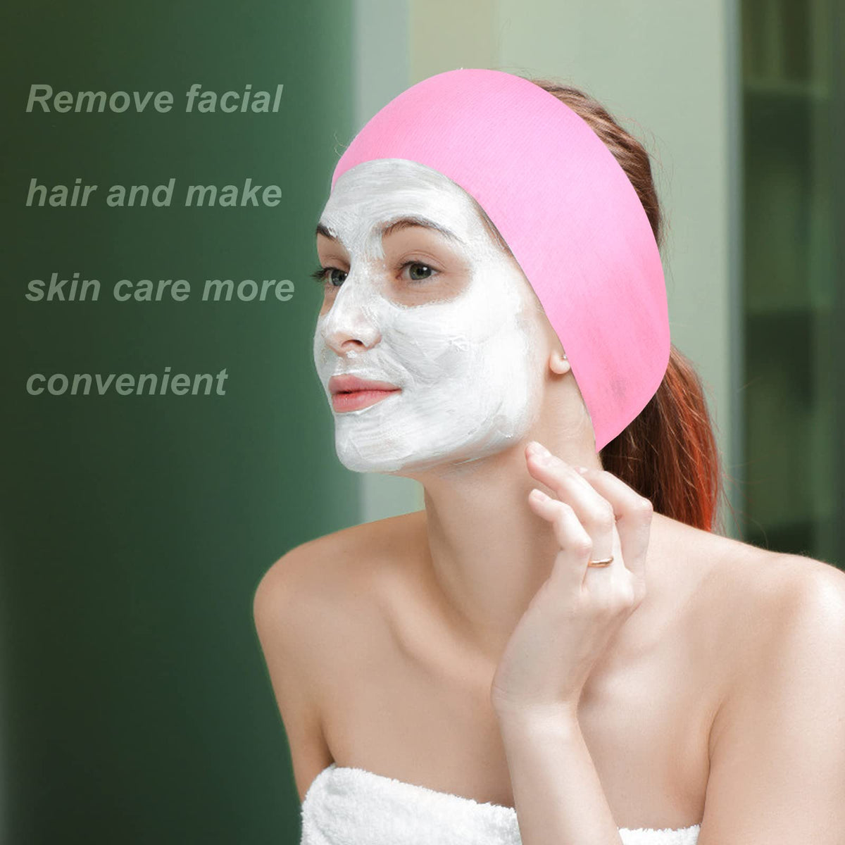 PINKXHY headband in use at a spa keeping hair away for precise facial treatment