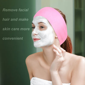 PINKXHY headband in use at a spa keeping hair away for precise facial treatment