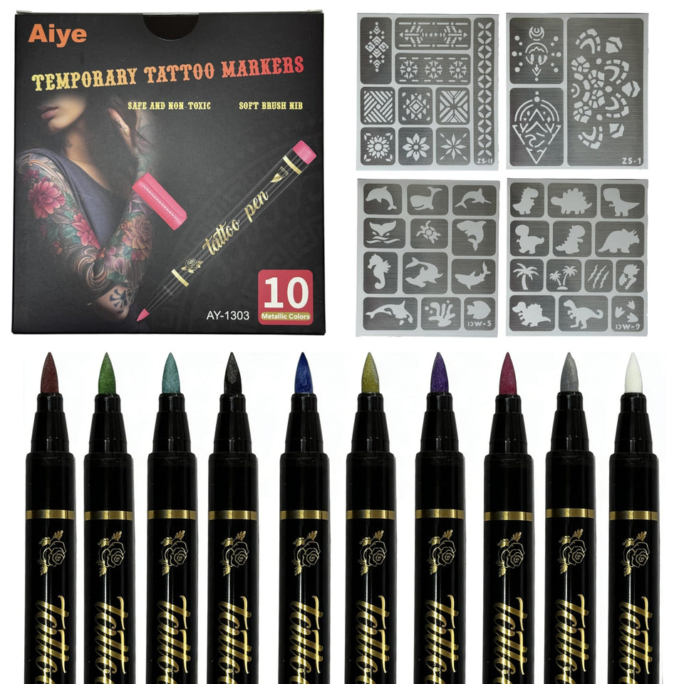 Pintada front packaging showing 10 metallic marker colors and 4 stencils for ready-to-use fun