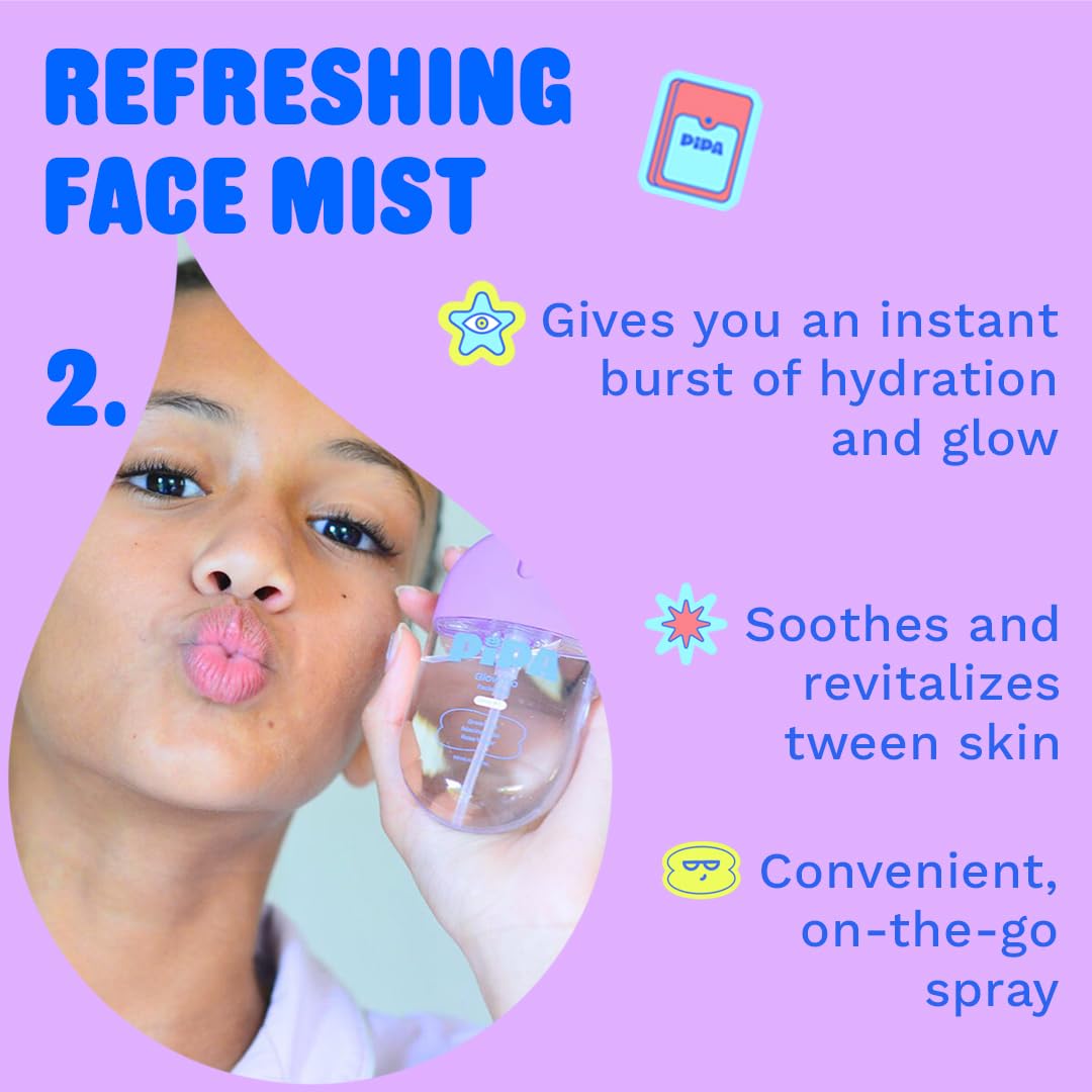 Pipa facial mist spraying onto skin for a refreshing, dewy boost