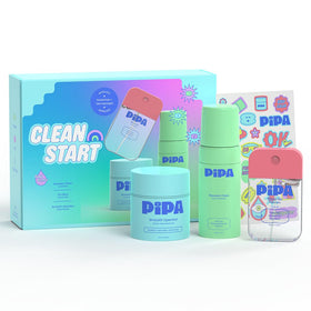 Pipa front packaging of the three-step kids skincare kit showing product benefit