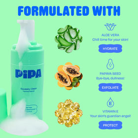 Pipa papaya seed detail demonstrating mild exfoliation for smoother skin