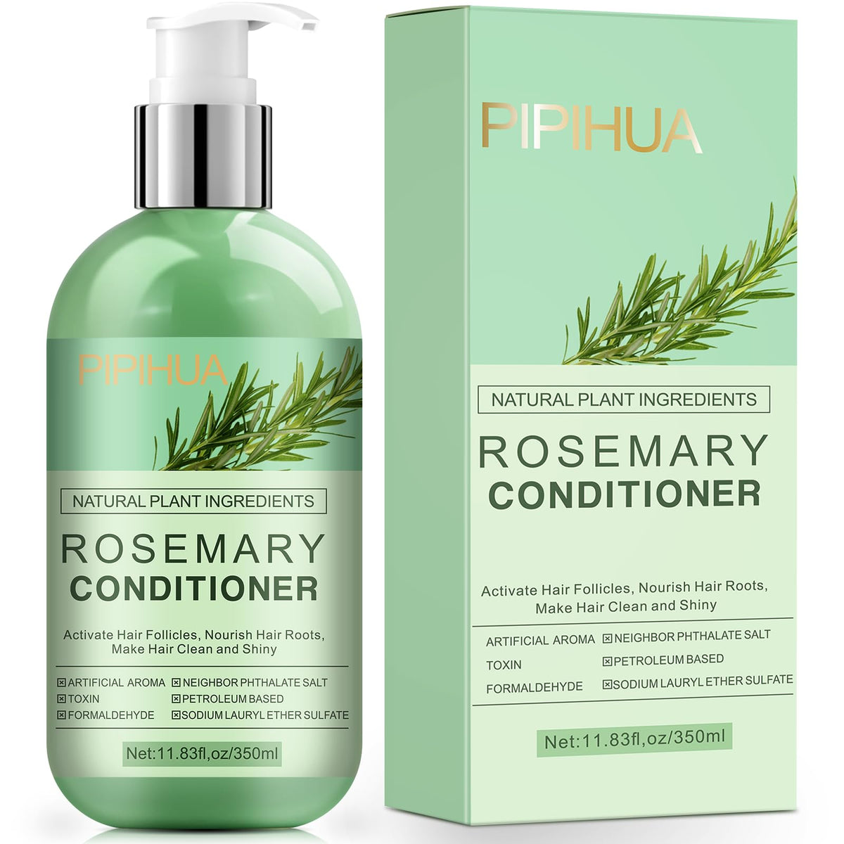 PIPIHUA front packaging showing rosemary conditioner and brand clarity benefit