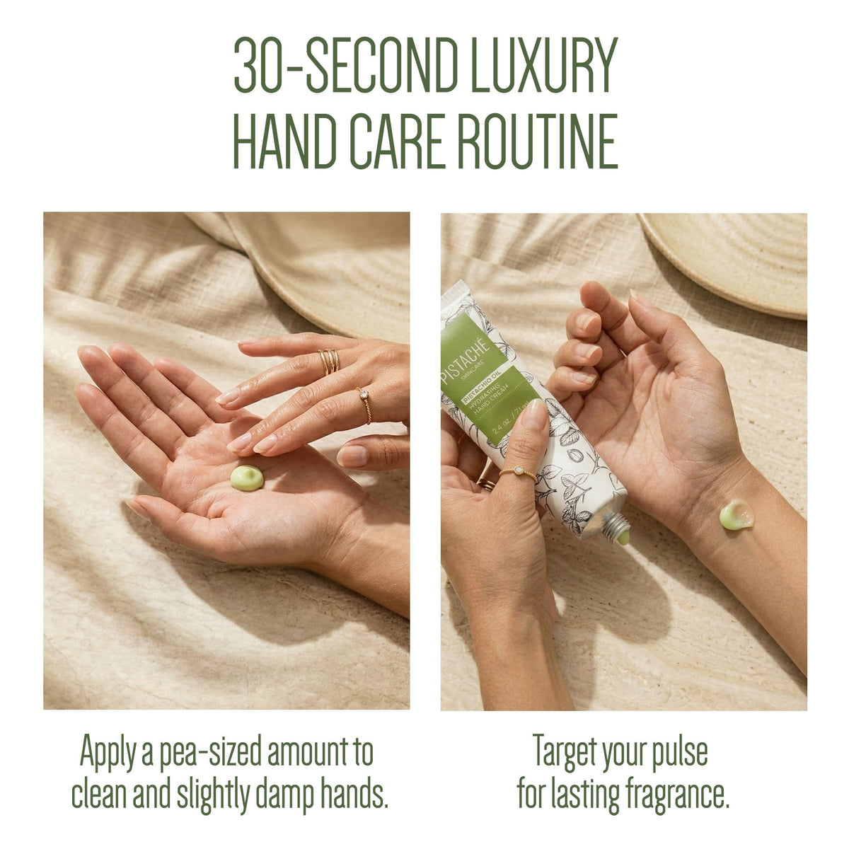 Pistaché Skincare hands and nails before and after showing conditioning benefit