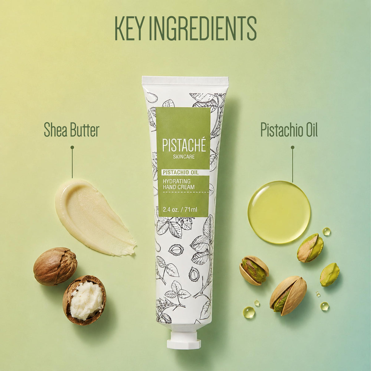 Pistaché Skincare tube next to coin for scale showing actual size benefit