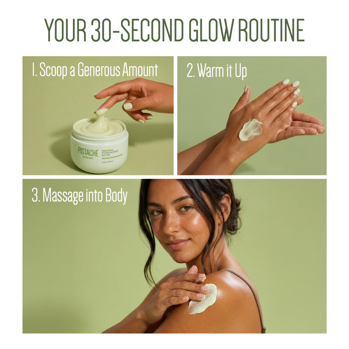 Pistaché Skincare spread on forearm showing visible softening benefit