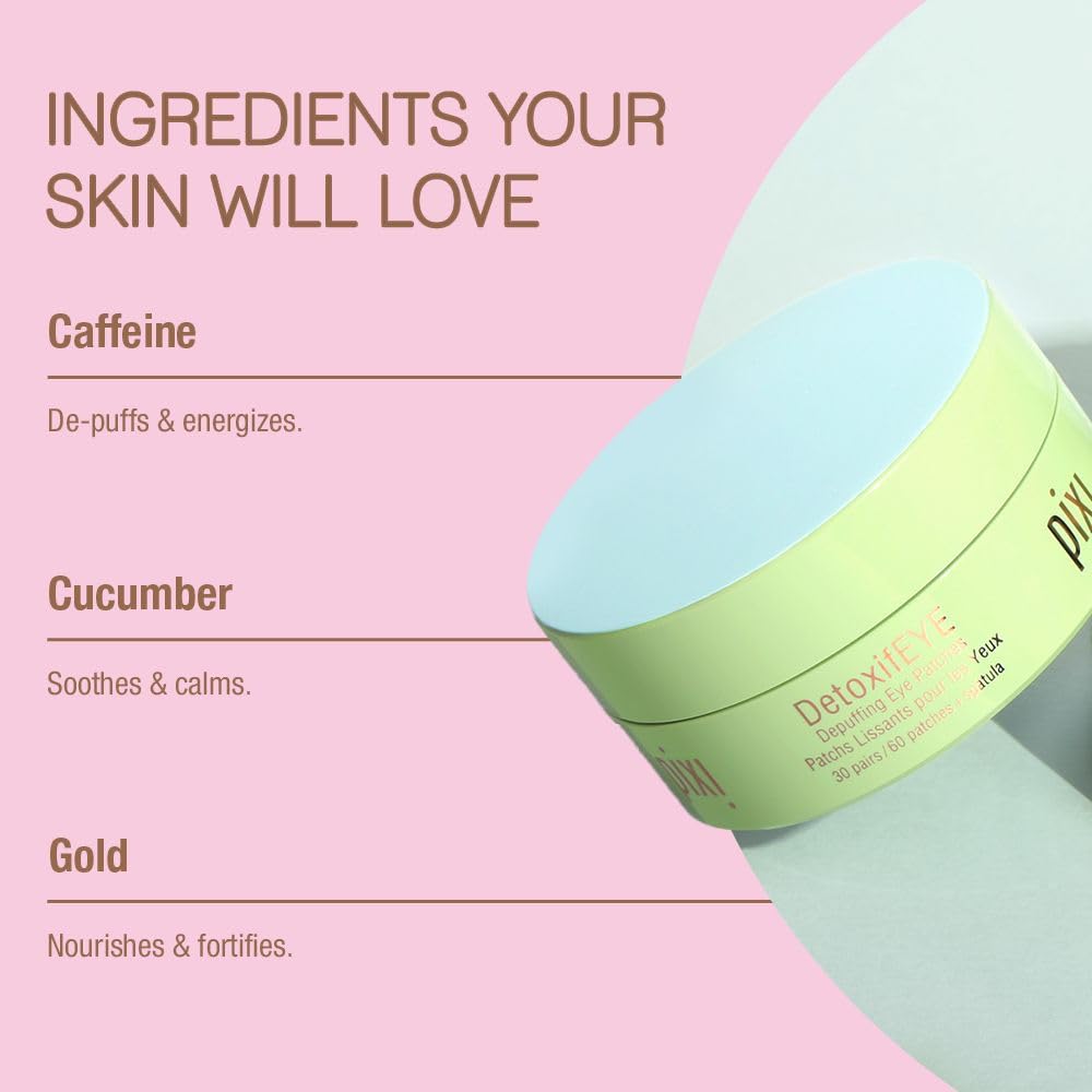 Applying Pixi DetoxifEYE under eye in morning to reduce puffiness and prepare makeup