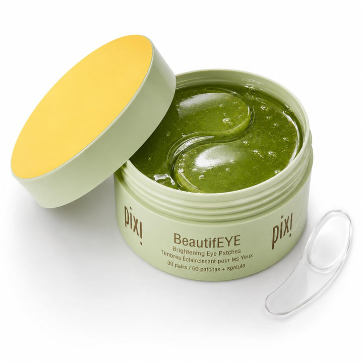 Pixi front packaging showing tin and product benefits for brighter eyes