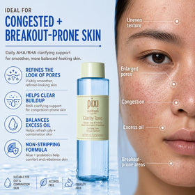 Pixi Clarity Tonic back label with ingredients list highlighting active acids benefits