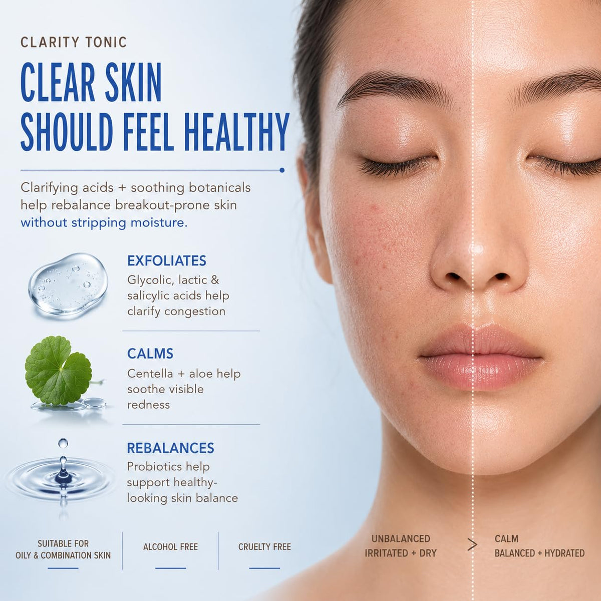 Close-up willow bark extract next to Pixi Clarity Tonic highlighting salicylic action benefit
