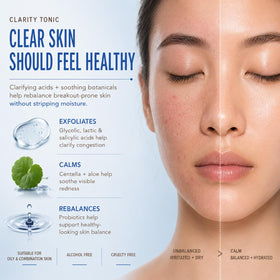 Close-up willow bark extract next to Pixi Clarity Tonic highlighting salicylic action benefit