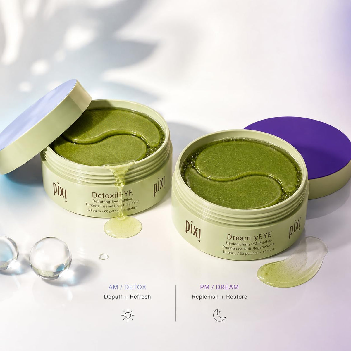 Pixi DetoxifEYE AM patch close-up showing hydrogel texture and cooling benefit