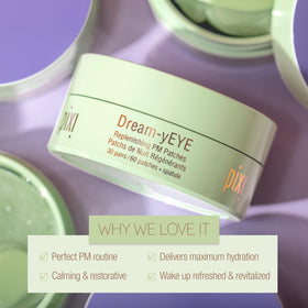 Pixi patches applied under eyes chilled to show soothing de-puffing and cooling benefit