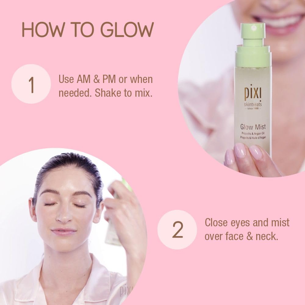 Pixi Glow Mist texture on hand showing lightweight hydrating feel