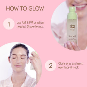 Pixi Glow Mist texture on hand showing lightweight hydrating feel