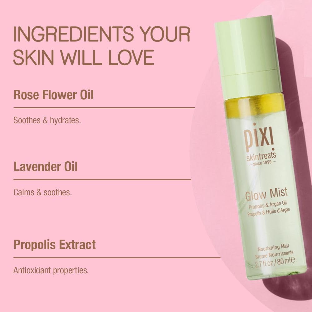 Pixi Glow Mist used during makeup application for luminous complexion