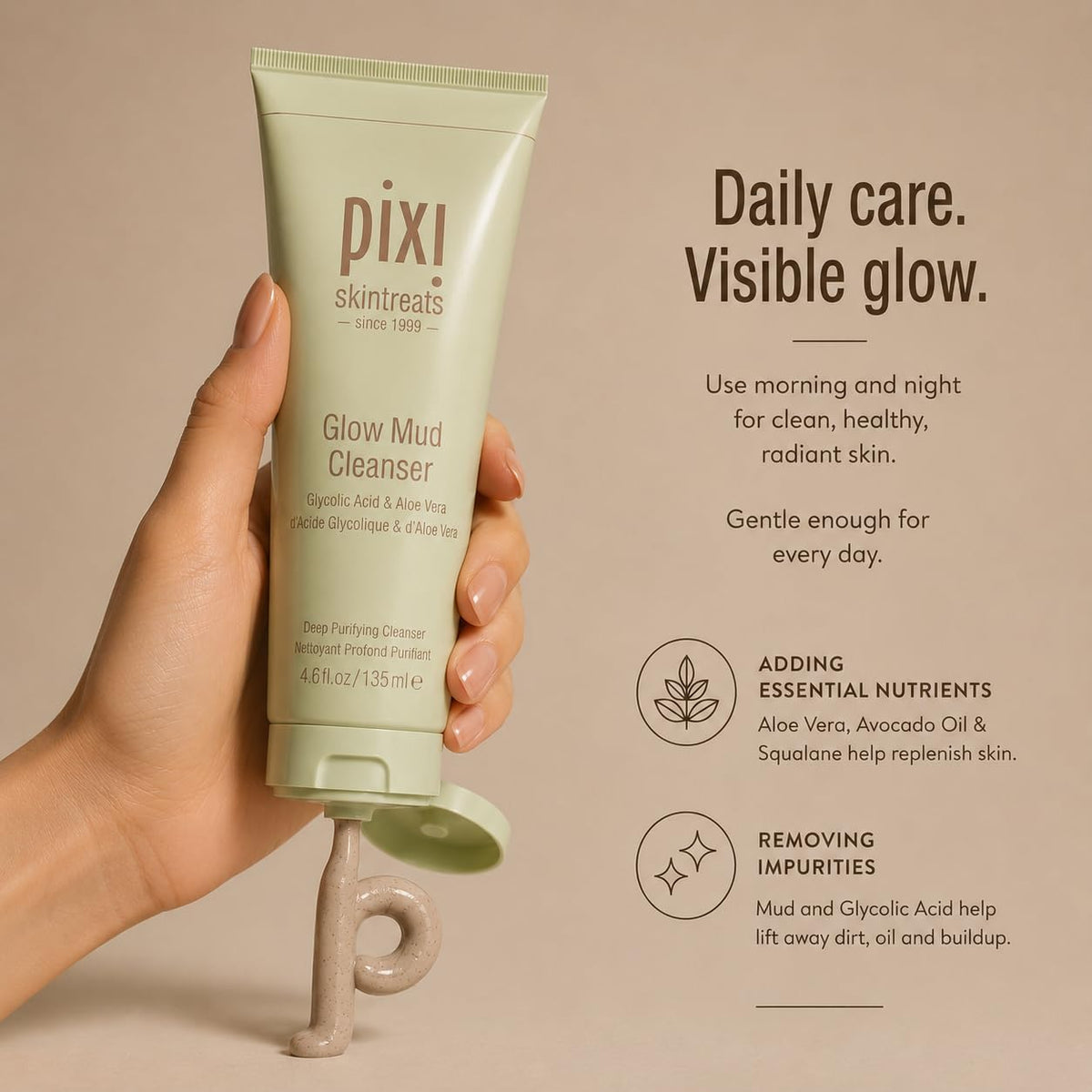 Pixi foam/massage demonstration showing effective pore cleansing