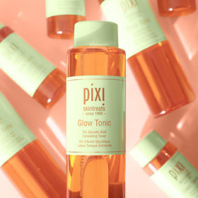 Pixi Glow Tonic on bathroom counter in routine setting promoting daily use
