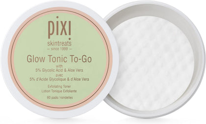 Pixi Glow Tonic to-Go front packaging showing compact travel-friendly pad pack benefit convenience