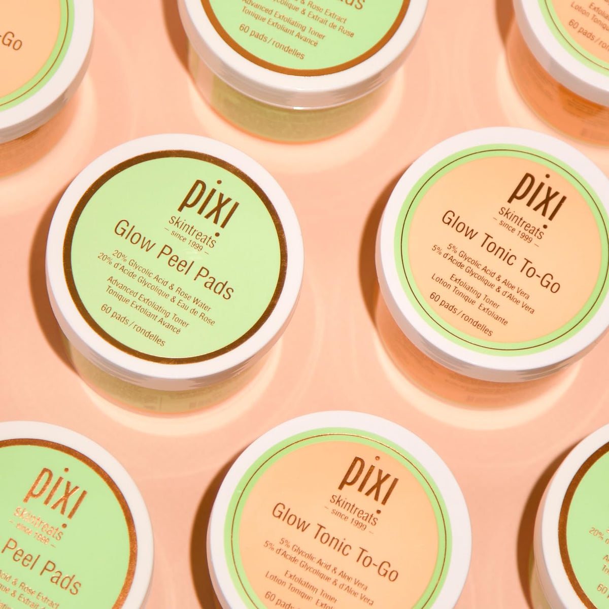 Close-up of Pixi ingredients label showing glycolic acid and aloe vera benefit skin-balancing