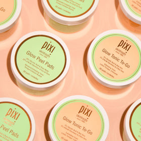 Close-up of Pixi ingredients label showing glycolic acid and aloe vera benefit skin-balancing