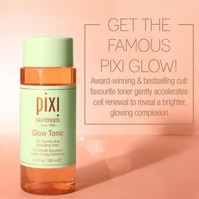 Pixi Glow Tonic being poured from bottle demonstrating lightweight liquid texture