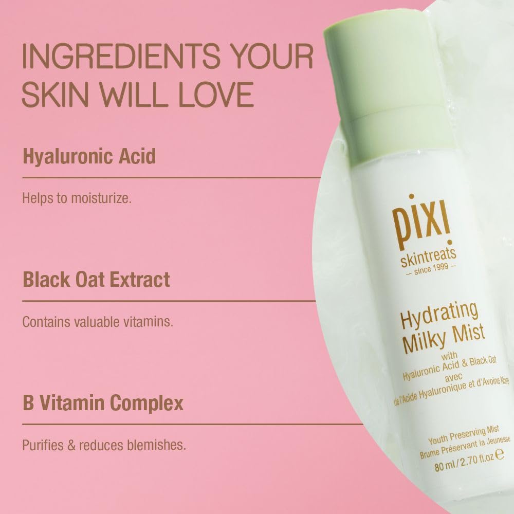 Pixi mist applied over makeup to set and refresh without smudging