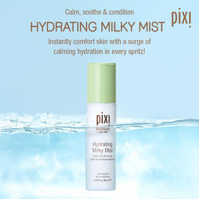 Pixi mist spraying hydration over face for instant comfort