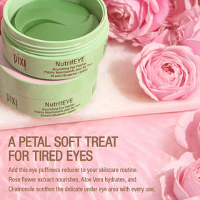 Pixi patches applied under eye demonstrating depuffing benefit