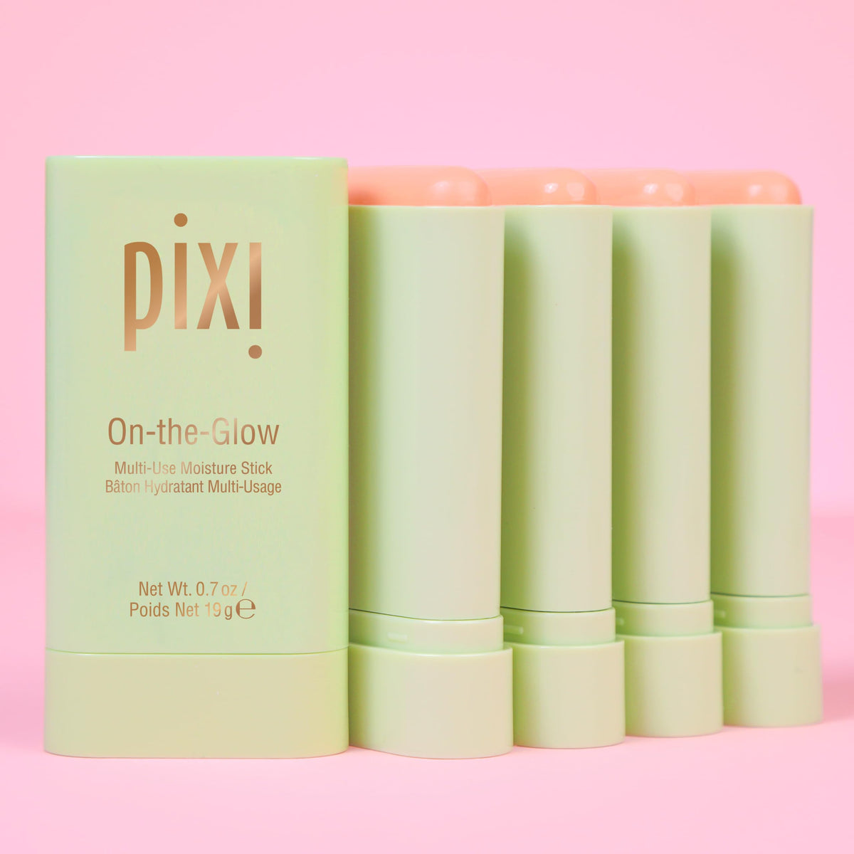 Pixi On-the-Glow on lips showing Pixi balm soothing and hydrating lips