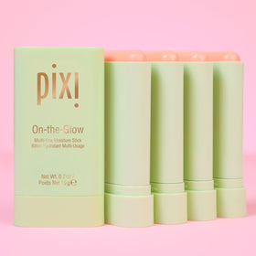 Pixi On-the-Glow on lips showing Pixi balm soothing and hydrating lips