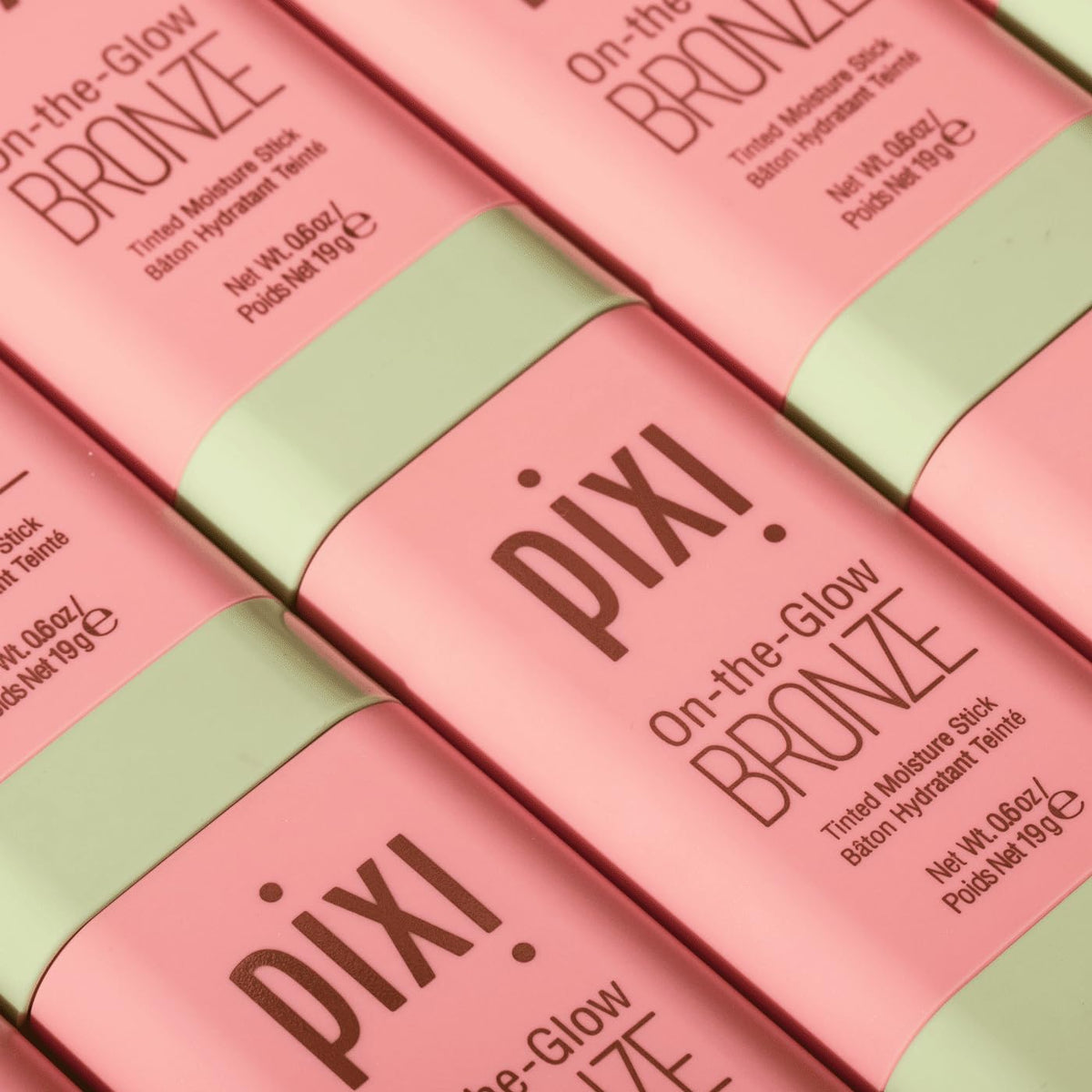 Pixi packaging lifestyle scene showing bronzer stick fitting into daily routine