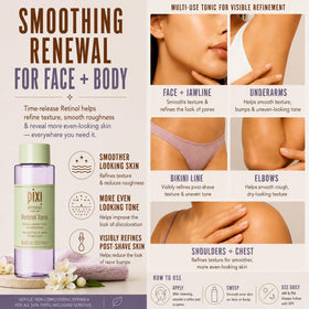 Pixi bottle with botanicals flatlay showing natural extracts and antioxidants