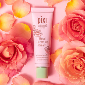 Pixi jar on bathroom counter styled in lifestyle scene for daily skincare appeal