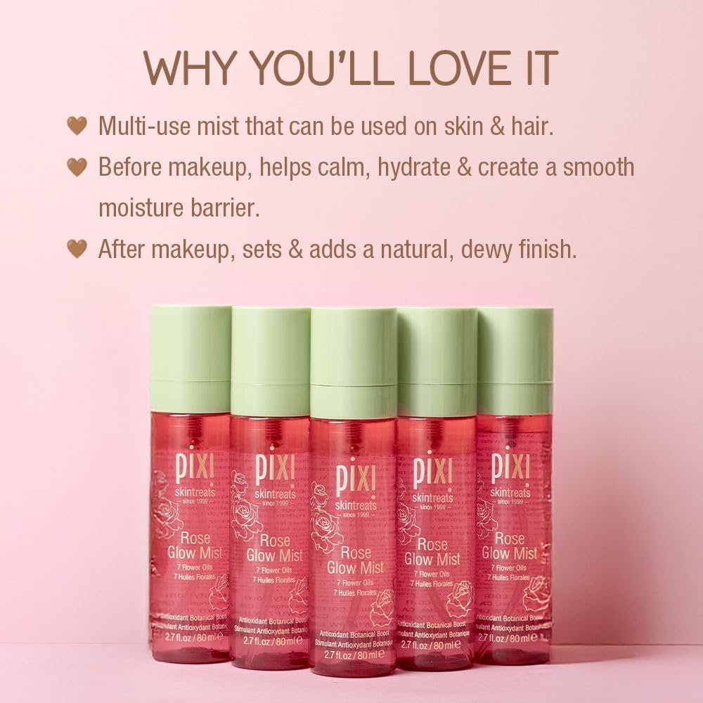 Pixi Rose Glow Mist dual-phase bottle being shaken to mix oils