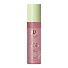 Pixi Rose Glow Mist front packaging showing bottle and label benefit