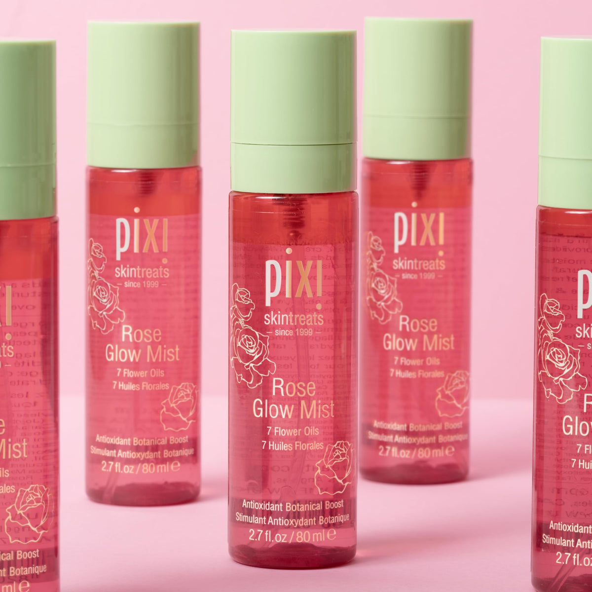 Pixi Rose Glow Mist styled on vanity conveying daily beauty ritual