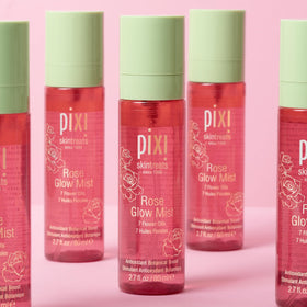 Pixi Rose Glow Mist styled on vanity conveying daily beauty ritual
