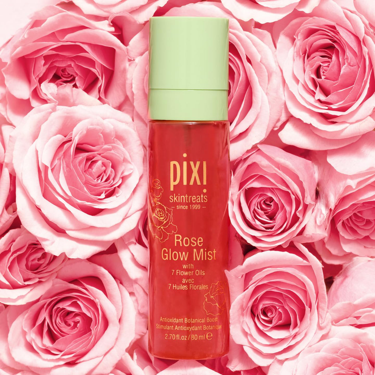 Pixi Rose Glow Mist skin before and after for visible dewy finish