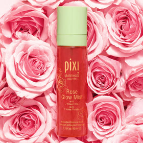 Pixi Rose Glow Mist skin before and after for visible dewy finish