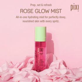 Pixi Rose Glow Mist fine spray in action adds instant hydration
