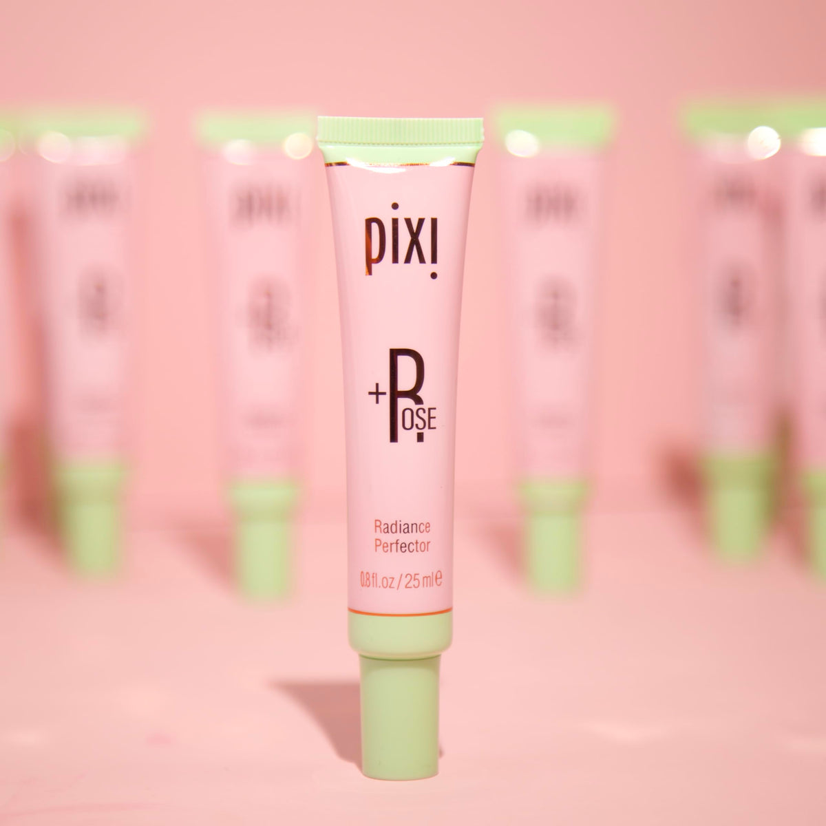 Pixi primer mixed with foundation to show blendability and radiant finish