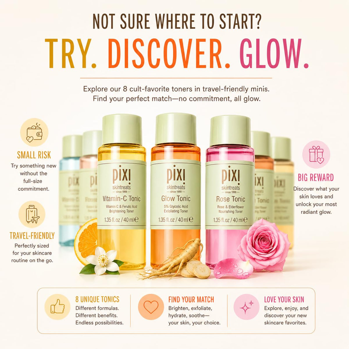 Pixi tonic label and ingredients view emphasizing transparent formulation